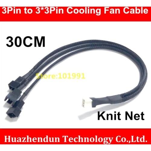 New Product Motherboard Internal 3Pin Female to 3 x 3Pin PWM Cooling Fan Splitter Power Sleeved Cable 30CM Wire 22AWG