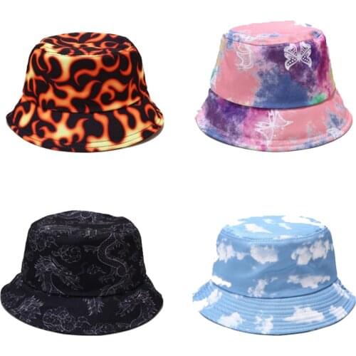2020 New Chinese dragon Bucket Hat Cloud chapeau fashion fishing printed Fire hat Bob Caps women men panama hat summer sun cap