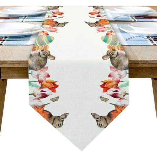 Easter Egg Tulip Bunny Table Runner Wedding Decor Cake Tablecloth and Placemat Dinning Table Decoration Table Runner