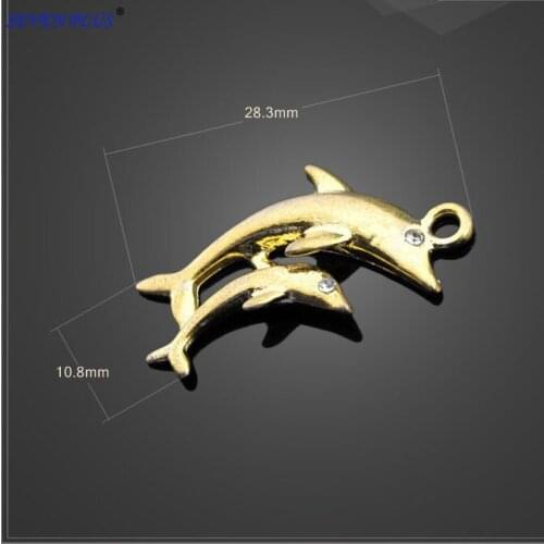 High Quality 6 Pieces/Lot 10.8mm*28.3mm Antique Gold Color Double Dolphins Charms