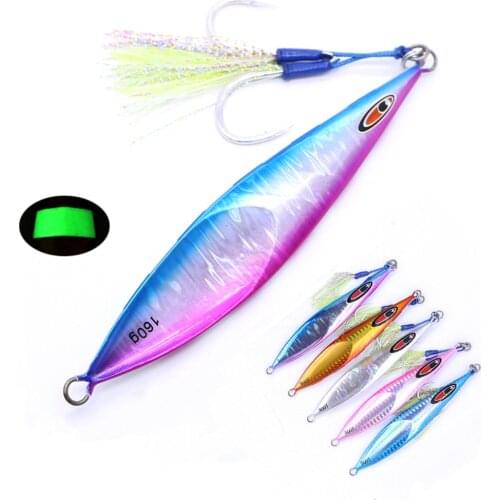 CASTFUN 60g 80g 100g 160g 210g 1PC Glow Slow Pitch Jigging Lure With Fishing Hook Rector Jig Metal Jigs Artificial Bait