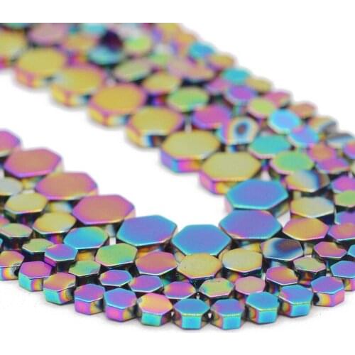 Multicoloured Flat Hexagon Natural Stone Hematite Ore Spacer Loose Beads For Jewelry Making DIY Hand-Made Accessories 4/6/8MM