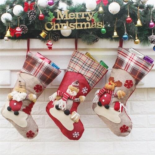Christmas Stockings Santa Claus Sock Gift Kids Candy Bag Xmas Noel Decoration for Home Christmas Tree Ornaments