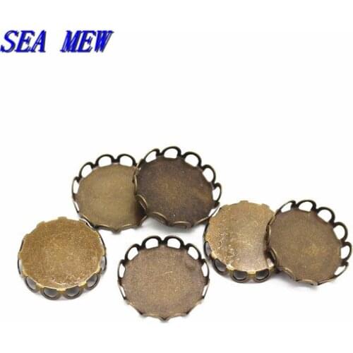 SEA MEW 10PCS 20mm 25mm 30mm Round Cabochon Base Antique Bronze Vintage Metal Copper Connector Tray Settings For Jewelry Making