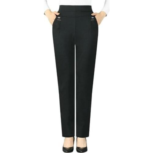 Spring Autumn Womens Trousers Casual Elastic High Waist Pants Plus Size 5XL Middle-aged Lady Straight Trousers Pantalon Femme