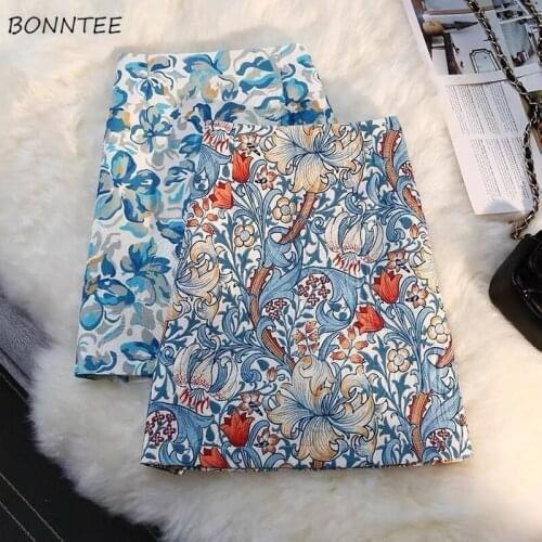 Vintage Skirts Women Summer Mini Elegant High Waist Flower-print Various Color Slim Fashion Folk Style Lady Mature Sexy Bottom