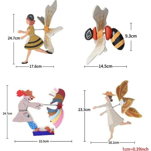 Funny Outdoor Garden Statue Art Wooden Whirligig Clown Windmill Ornament Bee Elf