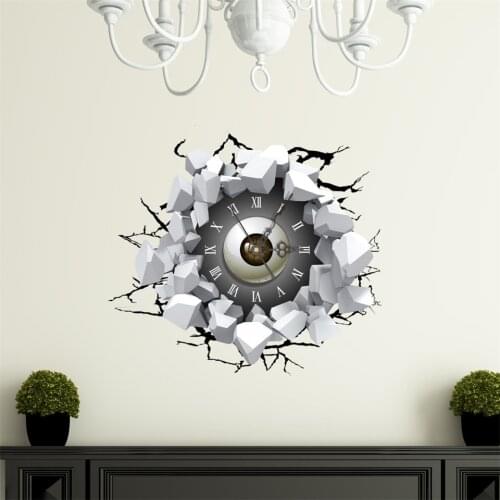 Funny 3D Breaking Wall Clock Sticker Scary Eye Balls Roman numeral Hanging Clock Decal Self Adhesive DIY Mural Fancy Wall Watch