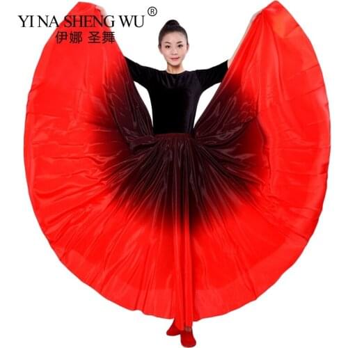 Women Belly Dance Practice Long Skirt Big Swing Skirt Dance Performance Gypsy Skirt Lady Dancing Dress Satin Long Spanish Skirt