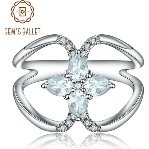 Gems Ballet 0.75Ct Natural Sky Blue Topaz Gemstone Engagement Ring For Women 925 Sterling Silver Finger Ring Fine Jewelry
