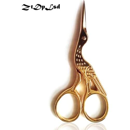 ZtDpLsd Gold Silver Stainless Steel Crane Shape Stork Embroidery Sewing Tools Measures Retro Craft Shears CrossStitch Scissors