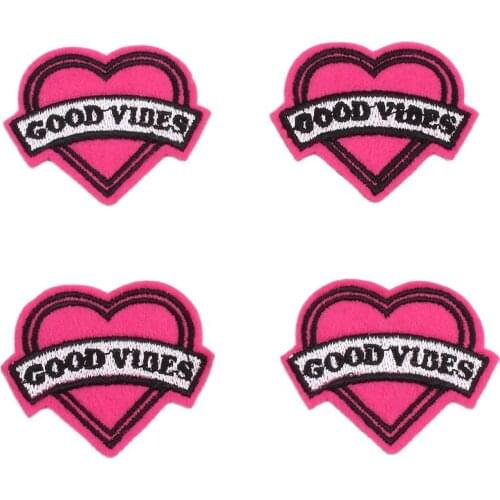 10pcs/lot Iron On Pink Heart Patch Embroidered Girls Clothes Stickers Sewing Garments Badge DIY Jeans Shirts Coats Appliques