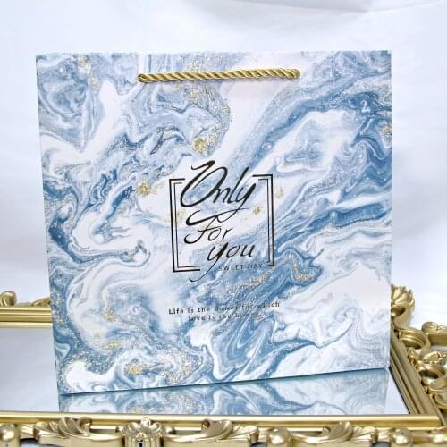10pcs/lot Blue Bronzing Marble Paper Bag Birthday Packaging Gift Bag Shopping Promotion Bags Wedding Gifts Wrapping