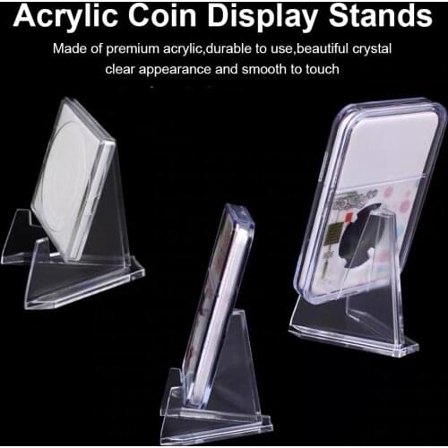 12PCS Mini Acrylic Coin Display Easel Stands Transparent For medals fossils gems police fire badges CD collectibles 2.36in