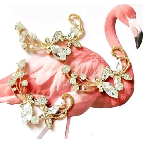 2Pcs/Lot 43*62mm Gold Butterfly Flower Rhinestone Buttons Flatback Embellishment for Craft DIY Wedding Shoes Decorative Button