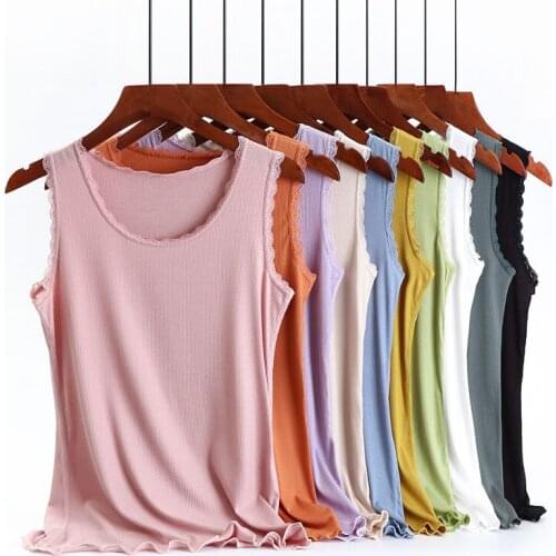 Women 2021 Spring Autumn New Lace Loose Vest Tops Female Solid Color Bottoming Vest Tops Ladies Knit O-neck Sleeveless Tops D904