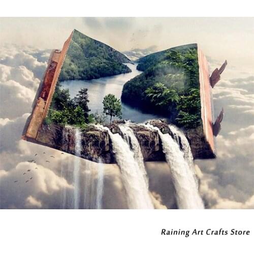Diamond Painting Waterfall Book Full Square Round Drill Mosaic Pictures Cross Stitch Kit Embroidery Fantasy Landscape Home Decor