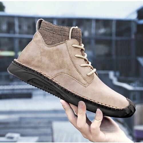 Fashion Men Shoes Leather Handmade Waterproof Boots for Men Lightweight Lace Up Boots Man Ankle Motorcycle Footwear Big Size 48