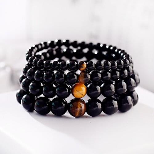 Natural Black Stone Bead Bracelet Men Classic Yoga Chakra Tiger Eye Bracelets Men Jewelry Gift Balance Bracelets