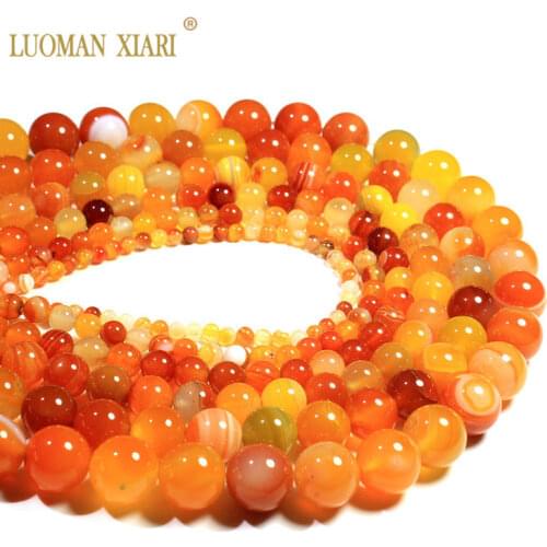Wholesale Natural Orange Stripes Agates Stone Beads For Jewelry Making DIY Bracelet Necklace 4/6/8/10/12 /14 mm Strand 15