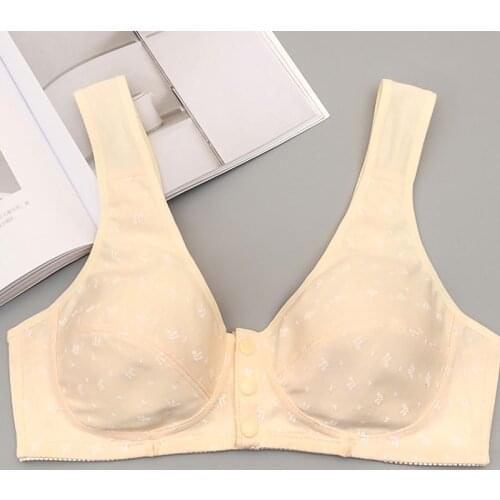 New Cotton Vest-type Middle-aged and Elderly Bra Solid Color Large Size Without Steel Ring Front Button Underwear