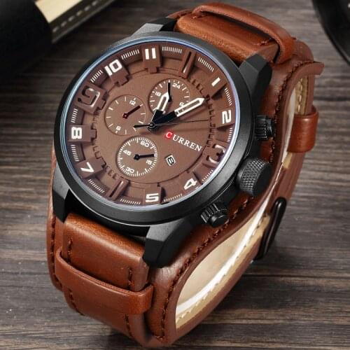 CURREN Top Brand New Men Fashion Quartz Watches Mens Army Leather Sports Wrist Watch Male Military Date Clock Relogio Masculino