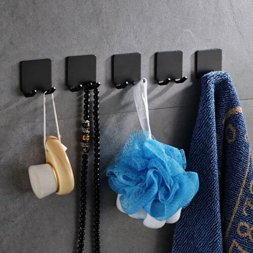Black single and double kitchen towel hook drill free clothes bag hanger hook wall and door robe hook storage hook hanger