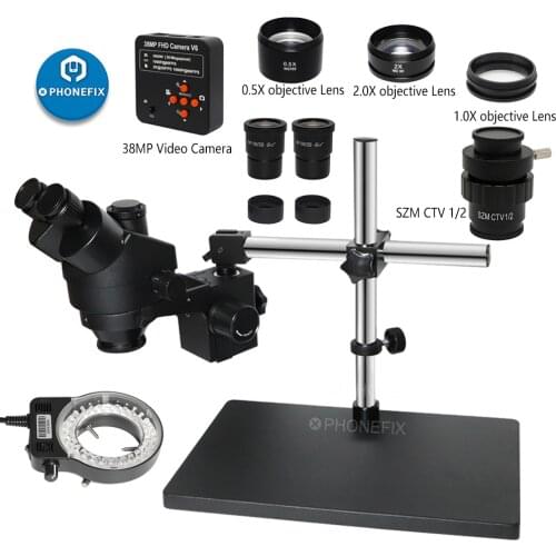 3.5X-90X Simul Focal Trinocular Stereo Microscope 38MP HD VGA Digital Camera 56 LED Ring Lighting for IPhone Repair Soldering