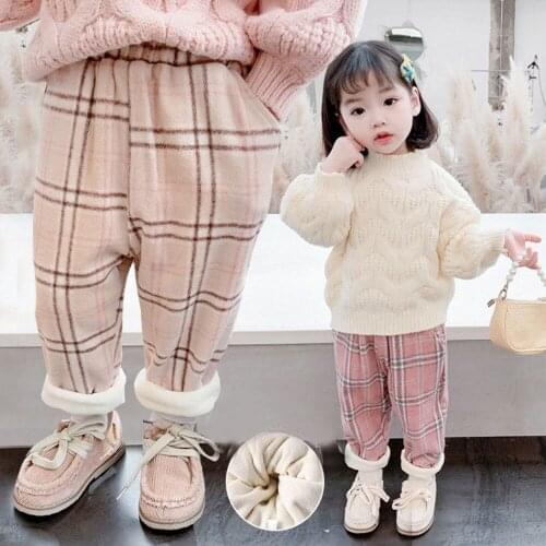 Girl Children Thick Plaid Pants Kids Winter Autumn Clothes Girls Trousers for baby boys pants toddlers thick warm fleece good