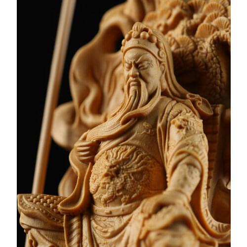 15/30cm Guan Gong Figure Solid Wood Figurines Home Decoration Guanyu Sits Under Pine Tree Feng Shui Town House Collection