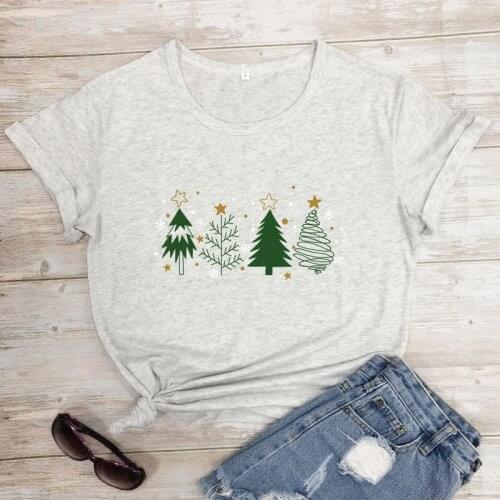 Christmas Trees Colored Print T-shirt Vintage Women Graphic Holiday Gift Tshirt Cute Winter Xmas Graphic Tee Shirt Top