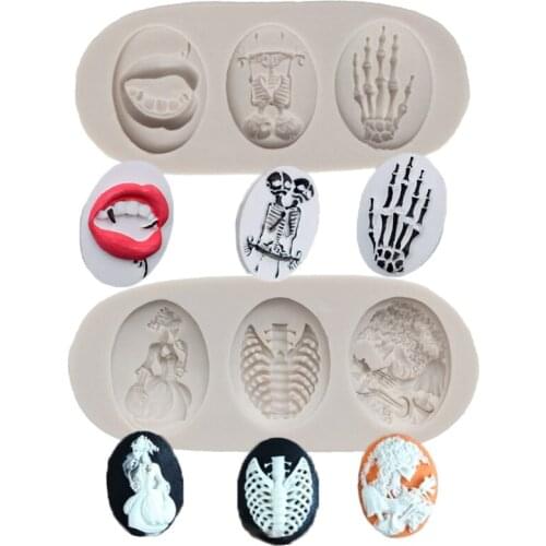 Halloween Skull Combination Silicone Mold Fondant Cakes Decorating Tool Mould Sugarcraft Chocolate Baking Tool For Cake Gumpaste