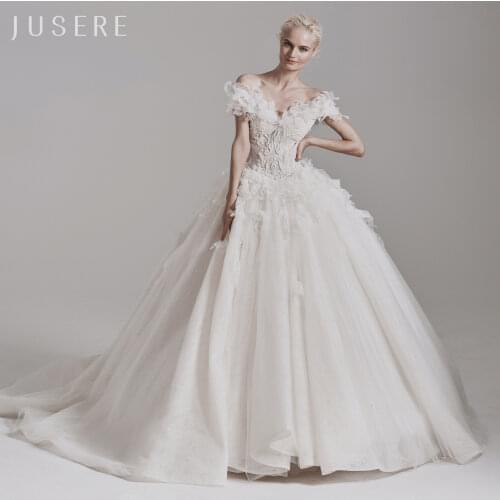 Jusere sweetheart A-Line bridal dress floral wedding dress bridal gown off the shoulder beaded dress
