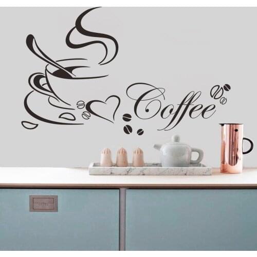 Coffee cup with heart vinyl quote restaurant Kitchen removable wall Stickers DIY home decor wall art MURAL Drop Shipping
