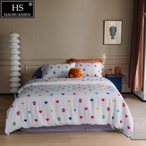 Red Lips Love 4Piece Bedding Set Tencel Lyocell Pillowcase Duvet Cover Fittedsheet /Bedsheet Queen King Size Nordic style