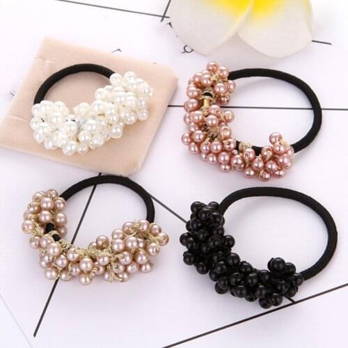Korean Beaded Pearl Hair Band Rubber Bands Tied Hair Rope Semicircle High Elastic Hair Ring Hoop Circle Braid Hair Accessories