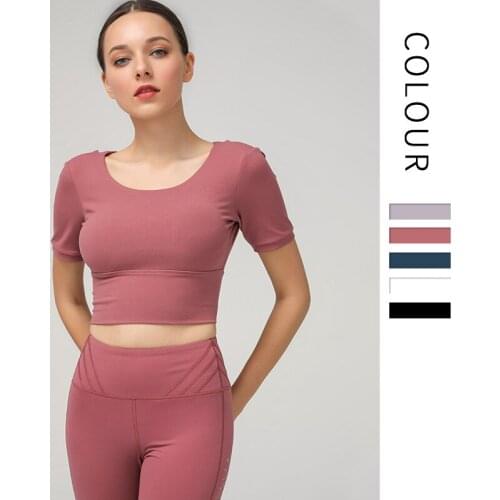 Beautiful Back Sport Bra Top T-shirt With Chest Pad Sports Bra Short-sleeved Push Up New Fitness Women Elastic Slim Yoga Bra