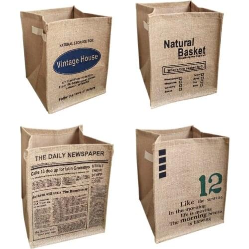 M5TF Portable Reusable Burlap Bag Foldable Linen Storage Basket Grocery Organizer Sundries Box for Toys Clothes