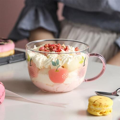 Lovely Pink Apple Glass Breakfast Cup Home Cup Large Capacity Milk Cup Mark Cup Water Bottle Glass Drinkware