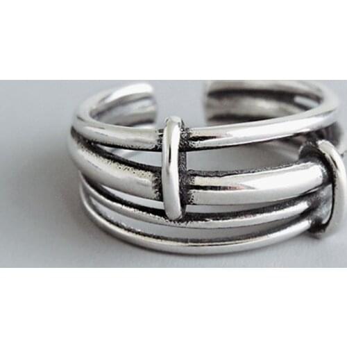 Retro Multi Layer 925 Silver Rings Simple Creative Geometric Woven Open Rings Jewelry For Woman Girl Gift