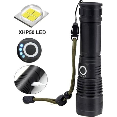 Outdoor LED Flashlight 18650 Cree XHP50 5 Modes 3000lm Lamp Torch USB Charging Flashlight 26650 lantern with indicator light