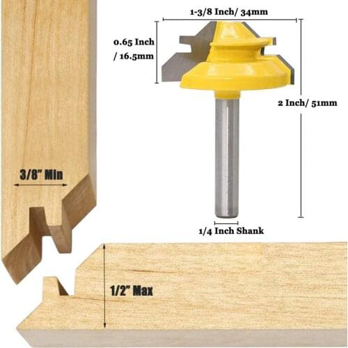 Multiple specifications 1/4" Shank Tenon Cutter Woodwork Milling Cutters Lock Miter Router Bit 45 Degree Width 1-3/8" Drill Bit