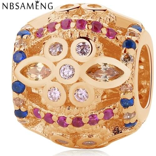 New 925 Sterling Silver Bead Charm Fresco Rose Gold Crystals Charms Fit Original Bracelets Women DIY Authentic Jewelry