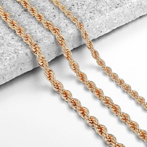 Necklaces For Women Men 585 Rose Gold Rope Chain Necklace Twisted Female Jewelry Party Wedding Accessories 5/6/7mm HCNM02