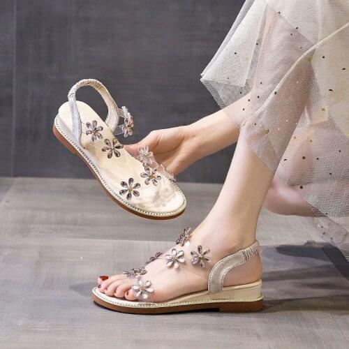 Luxury Rhinestone Flower Sandals For Women Summer Beach Platform Wedges Rome Shoes Casual Sweet Designer Clear Gladiator Shoes