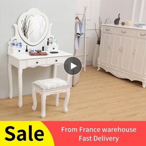 Modern Style Dressing Table With Stool Multi-purpose Makeup Table Heart-shaped Mirror Dresser Table Home Bedroom Furniture HWC
