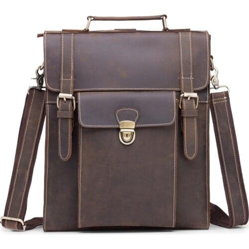 Womens Genuine Leather Crossbody Handbag Bag Packs Unisex Briefcase Business Crazy Horse Shoulder School Bag Travel Mochila New