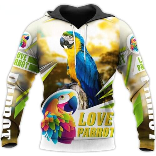 CLOOCL Men Hoodie Animal Macaw Hoodie 3D Print Parrot Long Sleeve Hooded Sweatshirt Unisex Streetwear Top Pullovers
