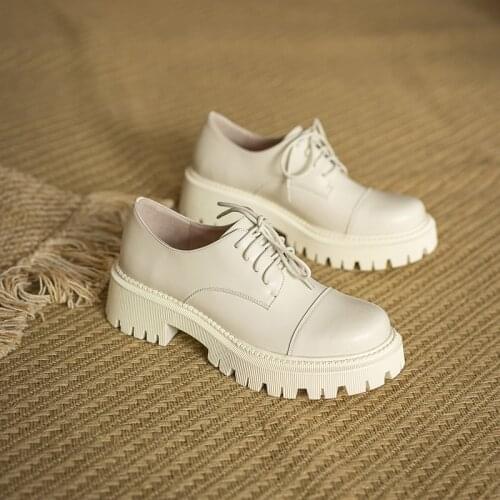Osunlina Woman Flats Platform Round Toe Heels Lace Up White Genuine Leather Footwear Cross Tied Comfortable Handmade Shoes 2021