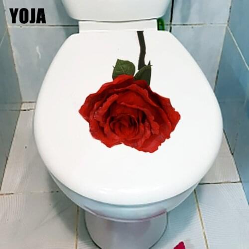YOJA 22.1*18.8CM Classic Red Rose Branch Bathroom Toilet Seat Stickers Home Bedroom Wall Decor T1-1058
